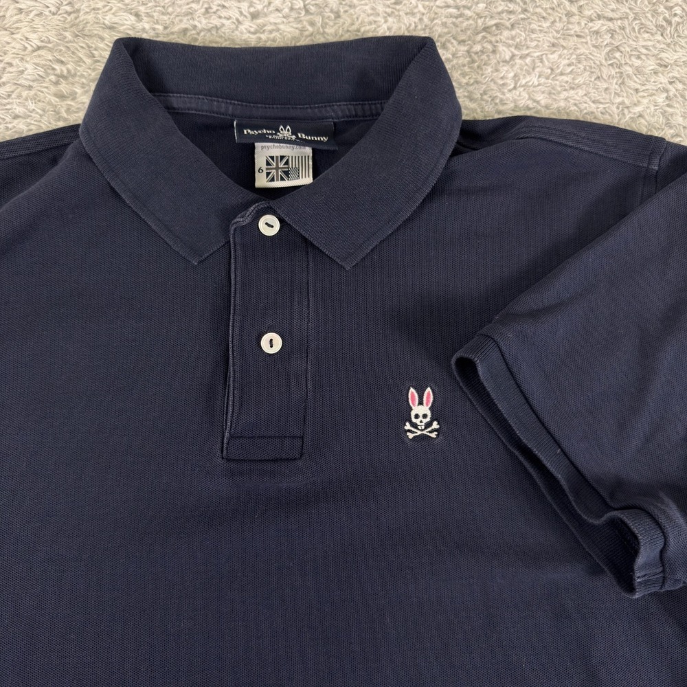 Psycho Bunny Mens Navy Blue Pima Cotton Short Sleeve Polo Shirt Size 6 XL